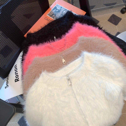 Fuzzy Zip-Up Cardigan