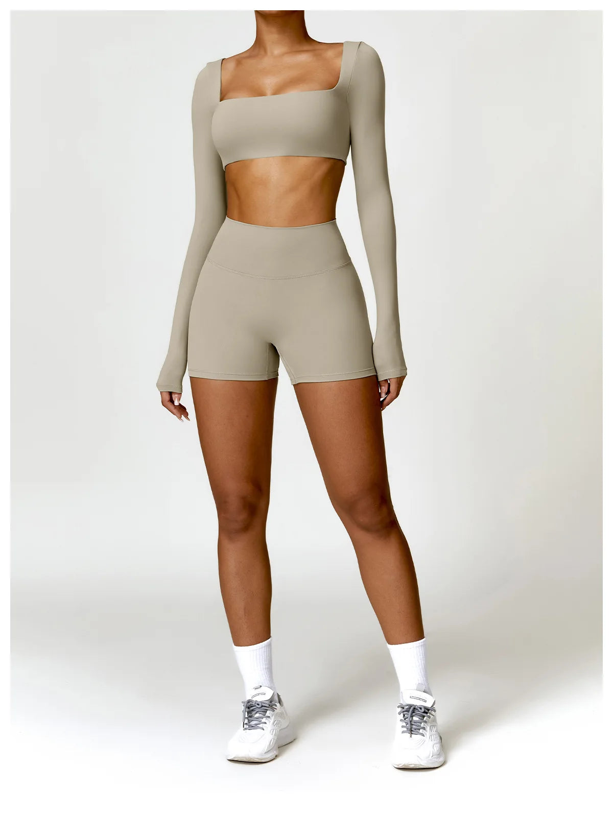 Nylon Solid Long Sleeve Two-Piece Yoga Set