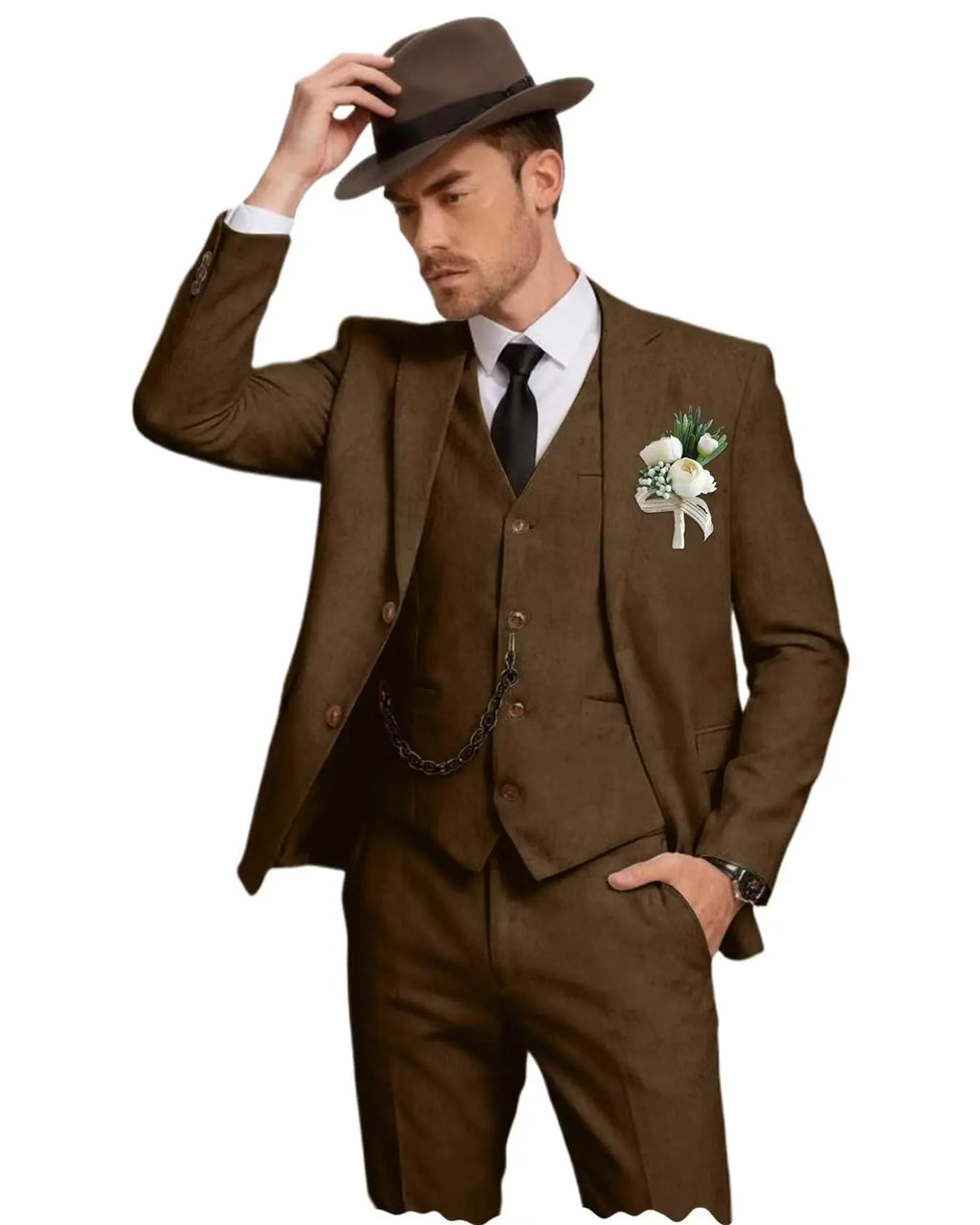 Three-Piece Linen Notch-Lapel Suit