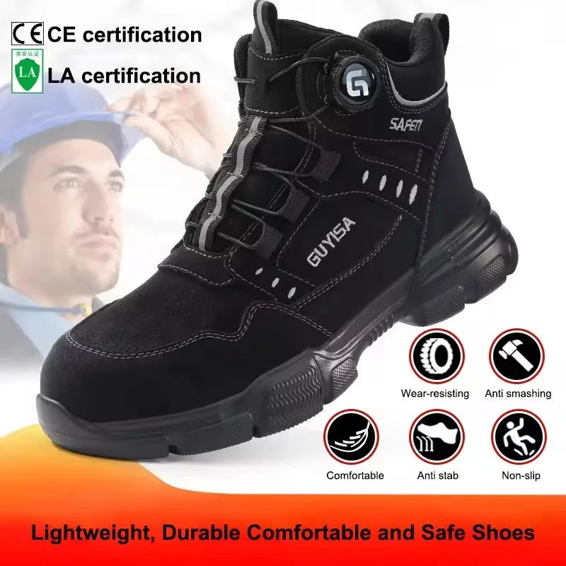 Rotating-Button Steel-Toe Work Boots