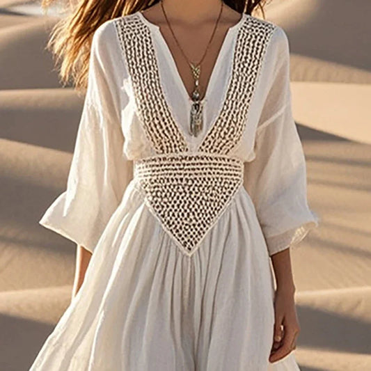 Women’s White Boho Beach Dress