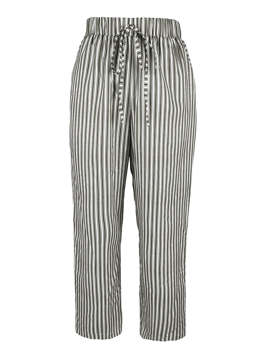 Striped Drawstring Baggy Trousers