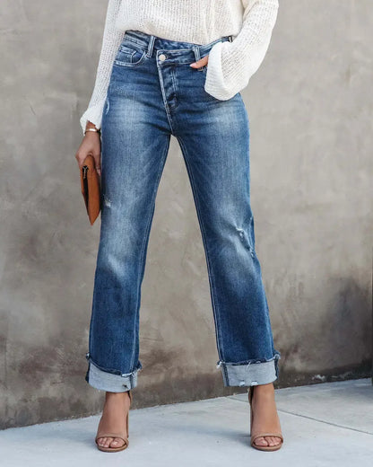 Women Ripped Ankle Jeans