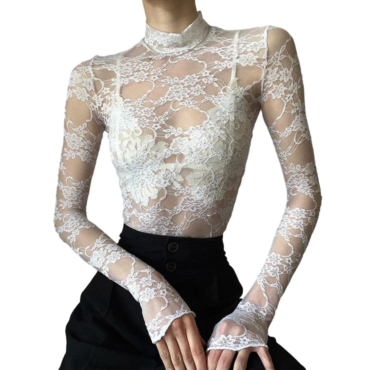 Lace Turtleneck Blouse