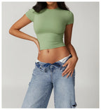 Nylon Short Sleeve True-To-Size Fit Crop Top