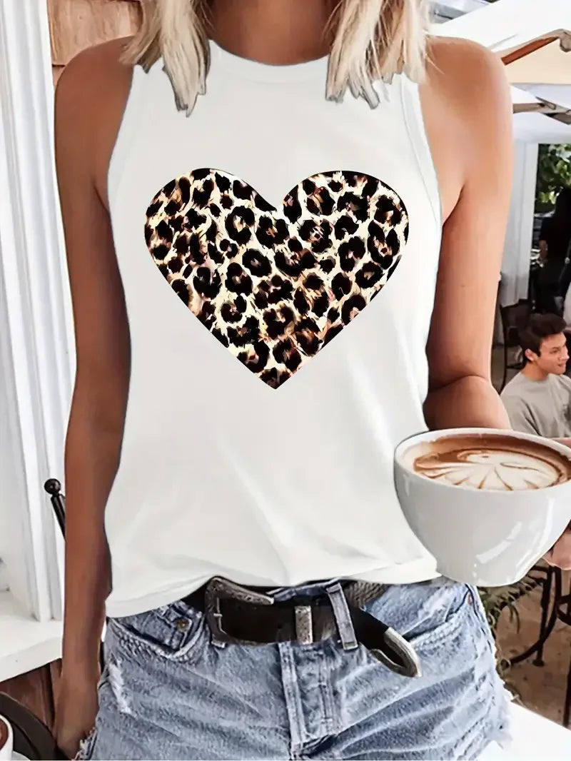 Leopard Heart Graphic Tank Top