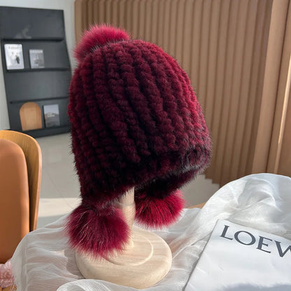 Real Mink Fur Spiral Beanie
