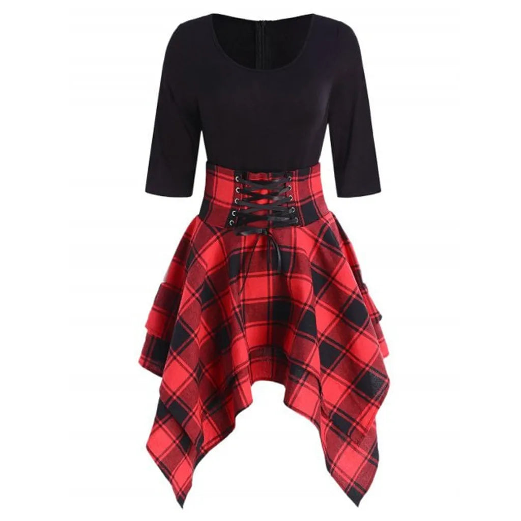 Asymmetrical Plaid Mini Dress
