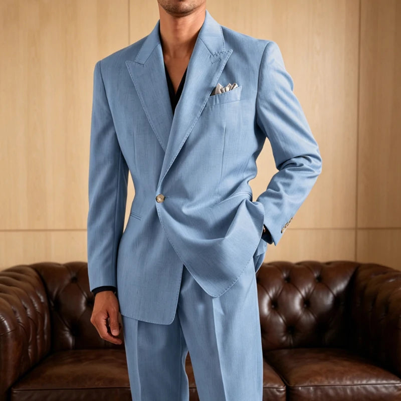 Linen Peak-Lapel One-Button Suit Set