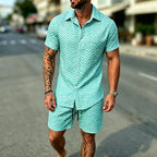Striped Printed Shirt Shorts Set