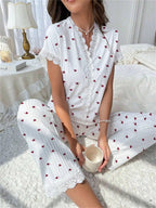 Casual V-Neck Print Pajama Set