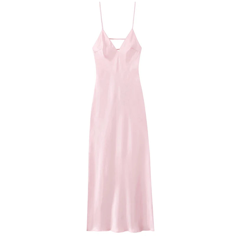 Yellow Satin V-Neck Slip Dress