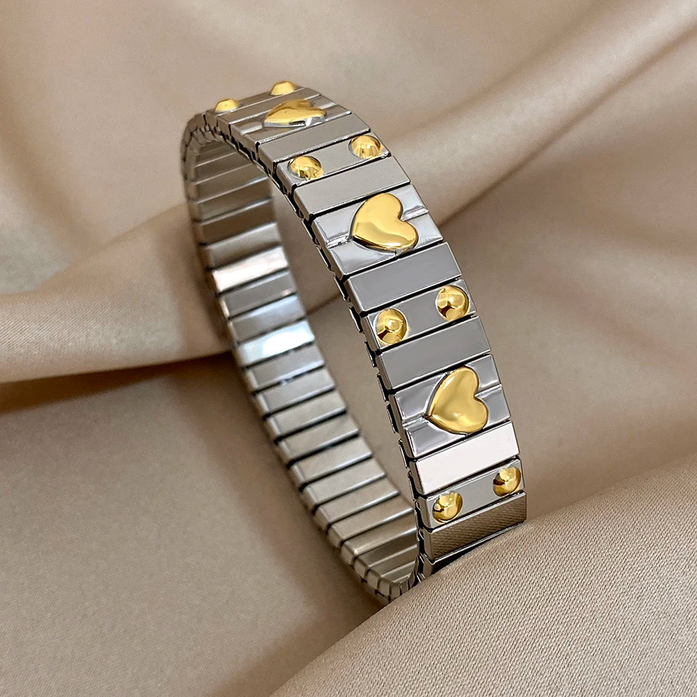 Vintage Heart Star Bangle Bracelet