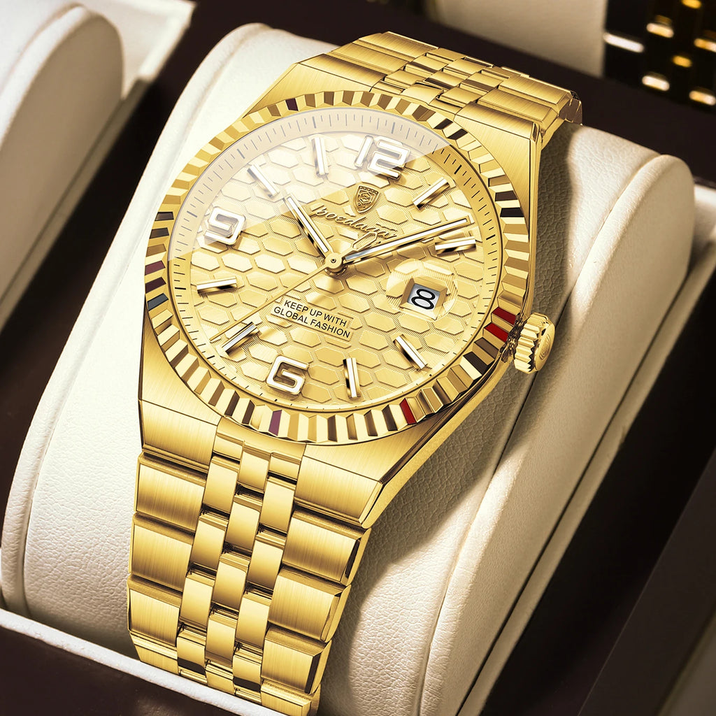 POEDAGAR Gold Green Quartz Watch