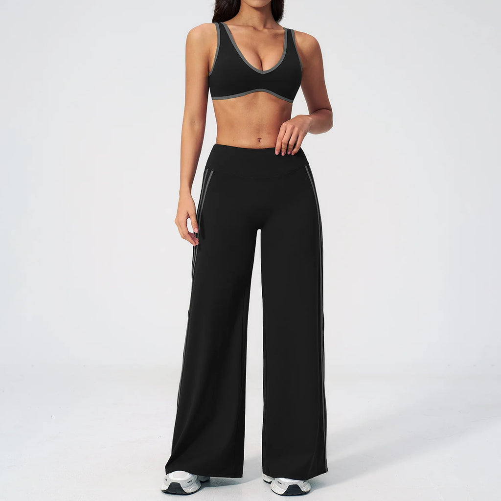 Nylon Striped Sleeveless True-To-Size Fit Two-Piece Yoga Set