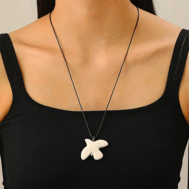 Ceramic Dove Hoop Necklace