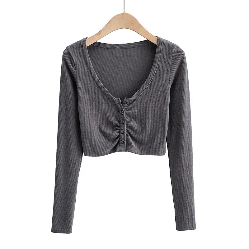 Broadcloth Solid V-Neck True-To-Size Fit Crop Top