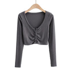 Broadcloth Solid V-Neck True-To-Size Fit Crop Top
