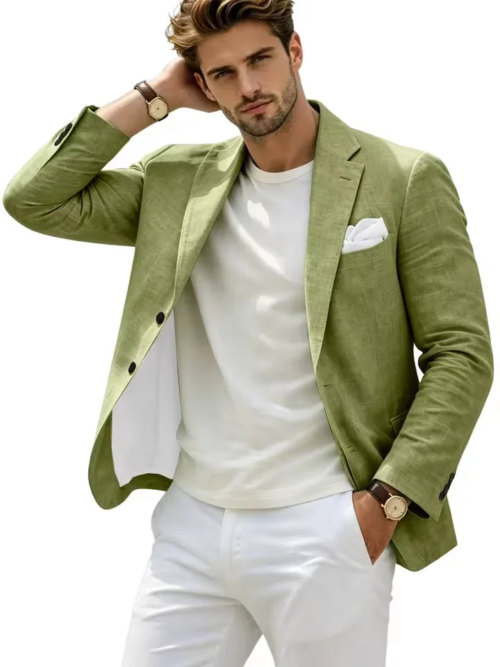 Linen Cotton Notch-Lapel Slim Blazer