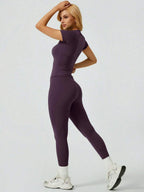 Everyday Nylon Solid Elastic Waist Two-Piece Yoga Set