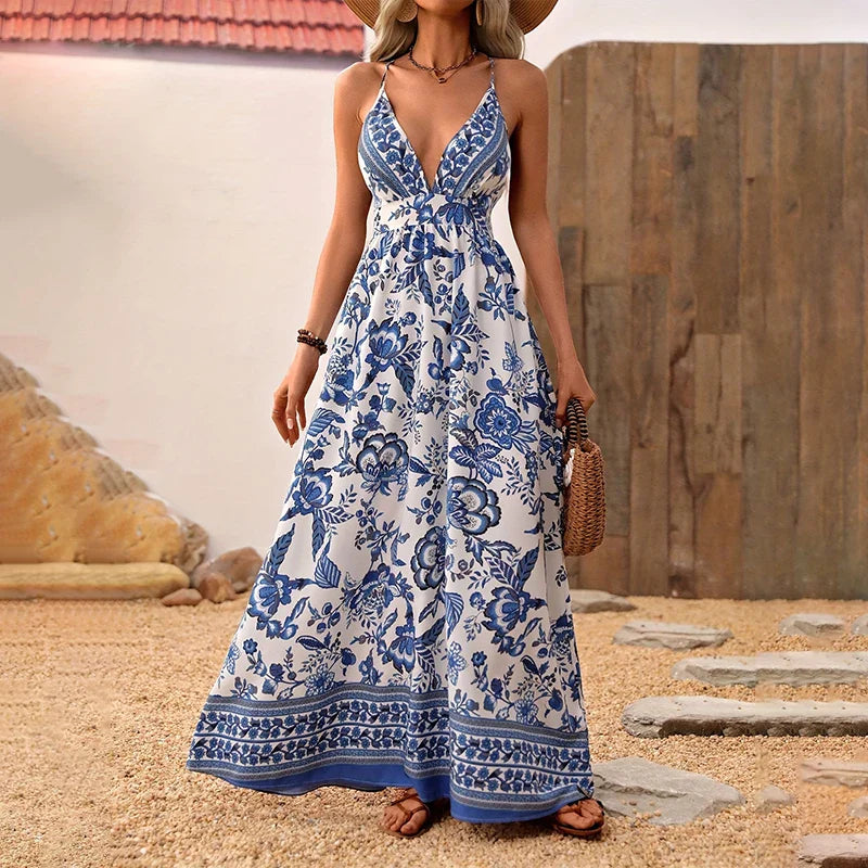 Hawaiian V-Neck Strap Dress