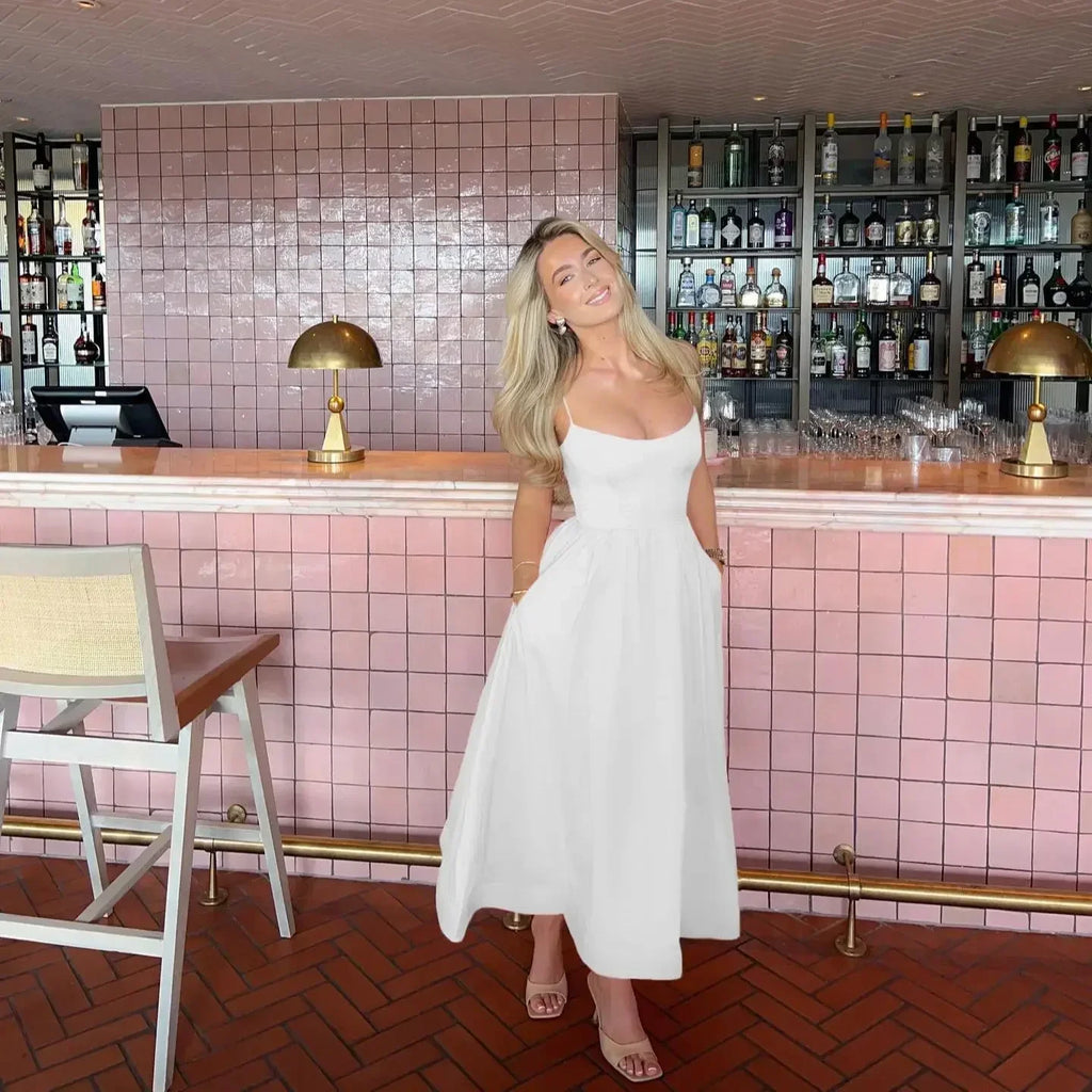 Elegant Spaghetti Strap Midi Dress