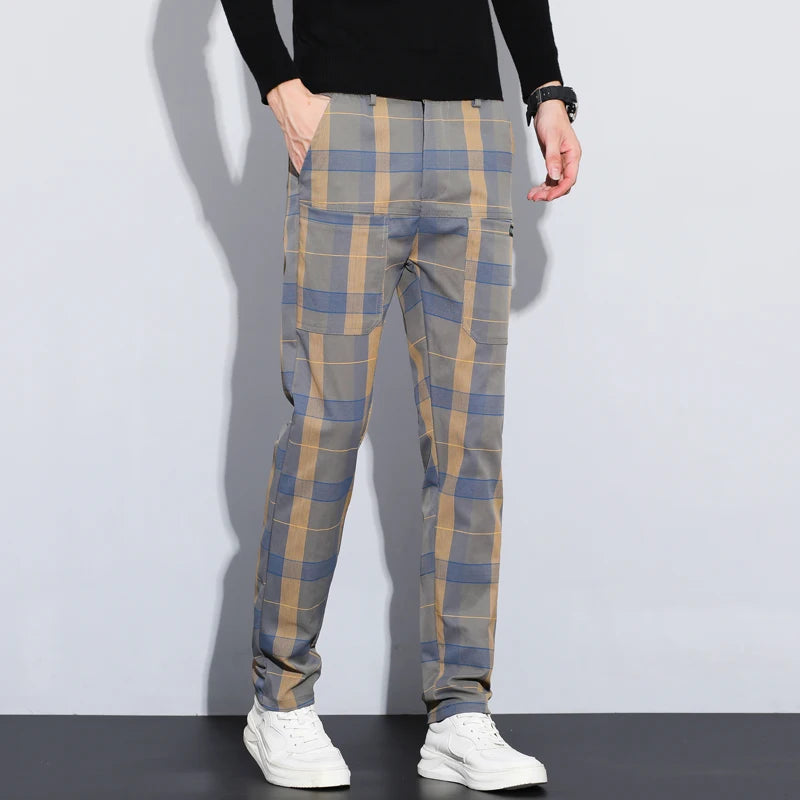 Plaid Check Thick Slim Trousers