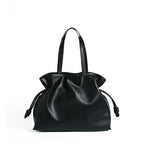 Soft Leather Pleated Bucket Tote Bag