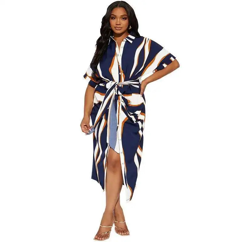 Plus Size Women's Striped Lapel Dress