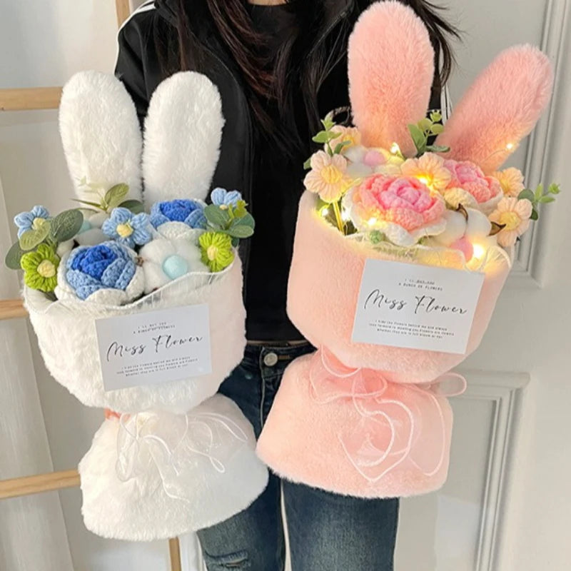 Handmade Knitted Rose Bouquet with Rabbit Ears