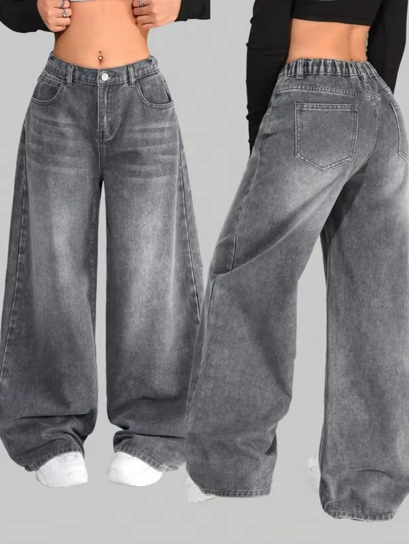 Mid Waist Punk Wide Jeans