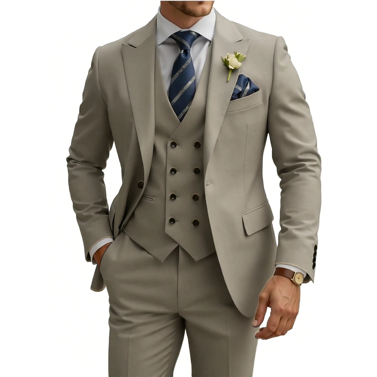 Three-Piece Double-Breasted Formal Tuxedo