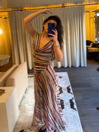 Striped Spaghetti-Strap V-Neck Dress