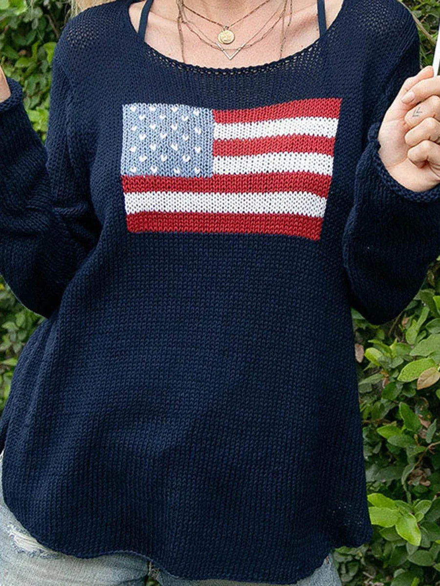 USA Flag Print Knit Sweater