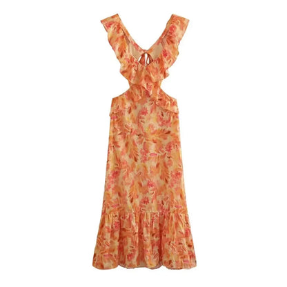 Summer Orange Ruffle Dress