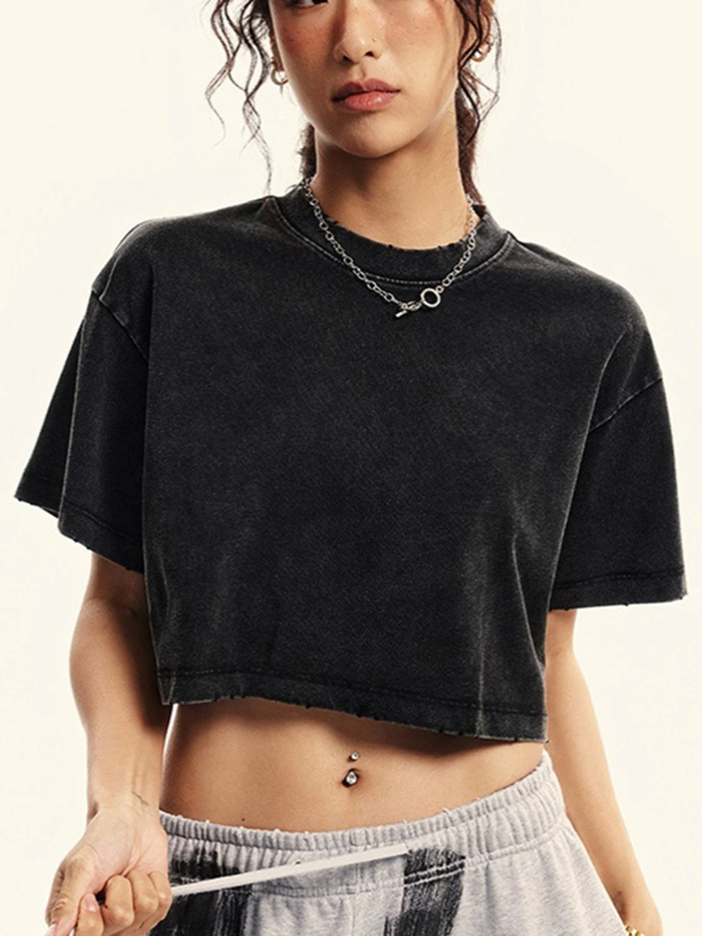 Knit Solid Crew Neck True-To-Size Fit Crop Top