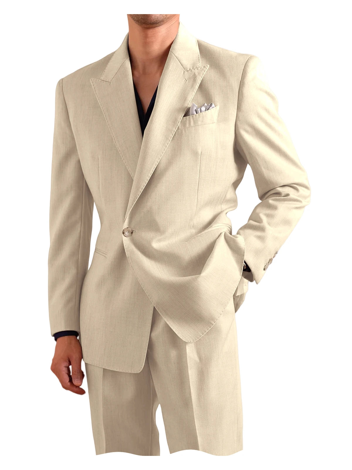Linen Peak-Lapel One-Button Suit Set