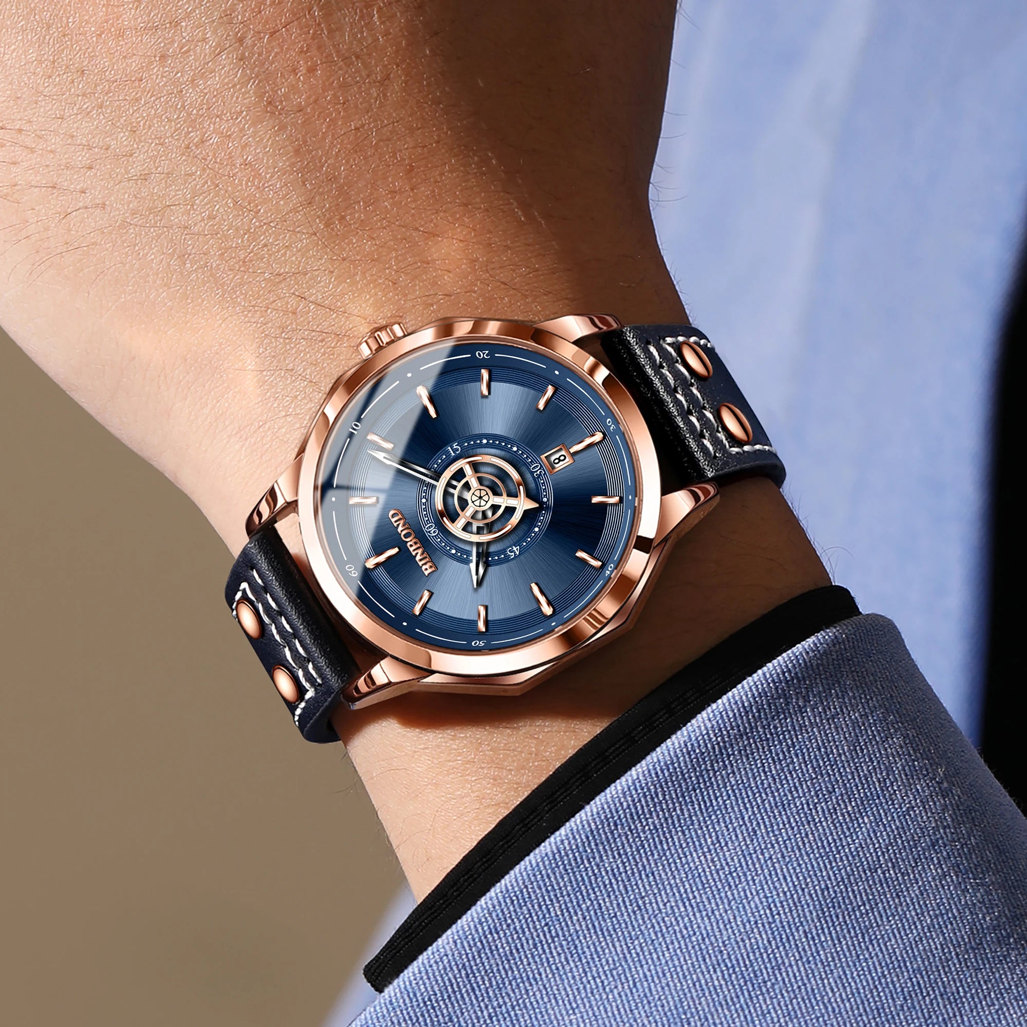 BINBOND Sport Leather Quartz Watch