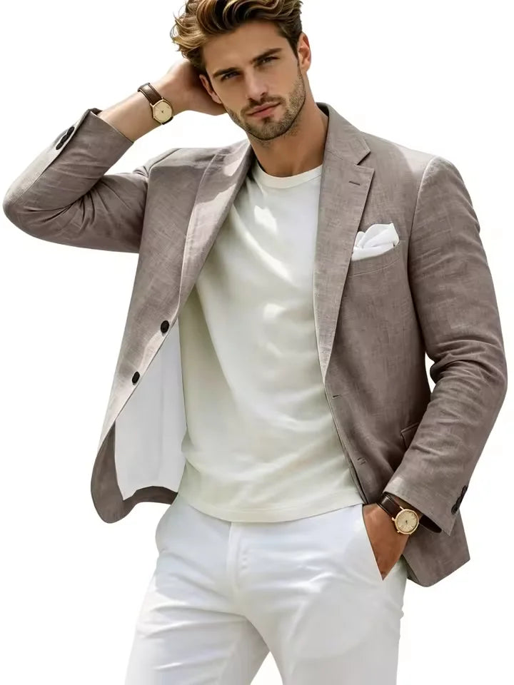 Linen Cotton Notch-Lapel Slim Blazer