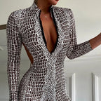 Silver Snakeskin Backless Sporty Jumpsuit