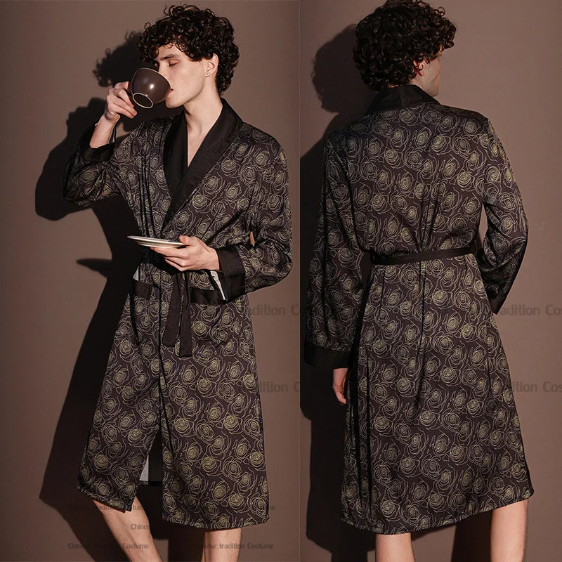 Satin Robe Sleepwear Print Bathrobe