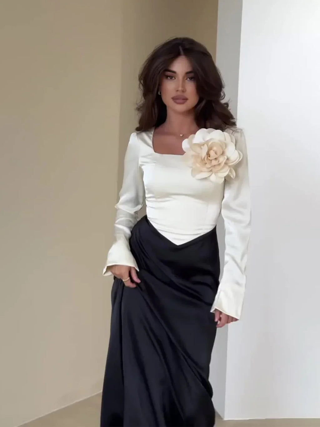 Satin Patchwork Long Dress