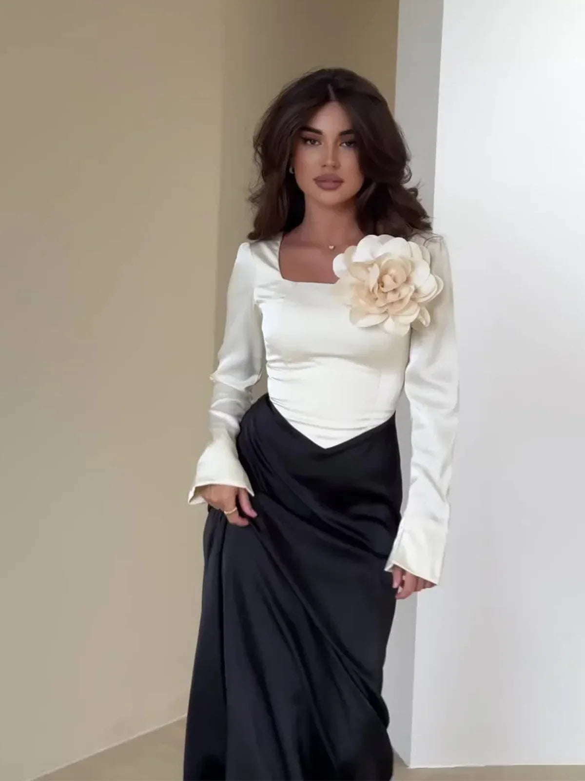 Satin Patchwork Long Dress