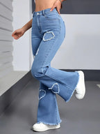 Heart-Shaped Stretch Flared Jeans