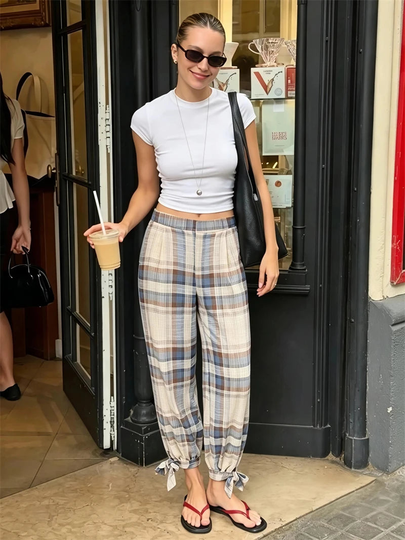 Guobioziy Mesh Bow Straight-Leg Pants
