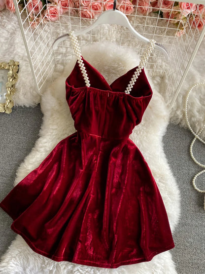 Velvet Off-Shoulder Red Mini Dress