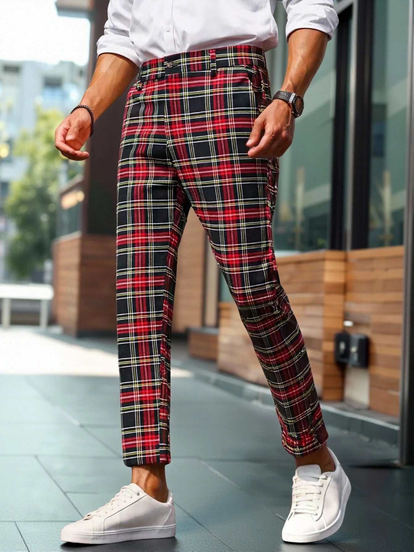 Tapered Plaid Suit Pants