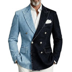Denim Double-Breasted Peak-Lapel Blazer