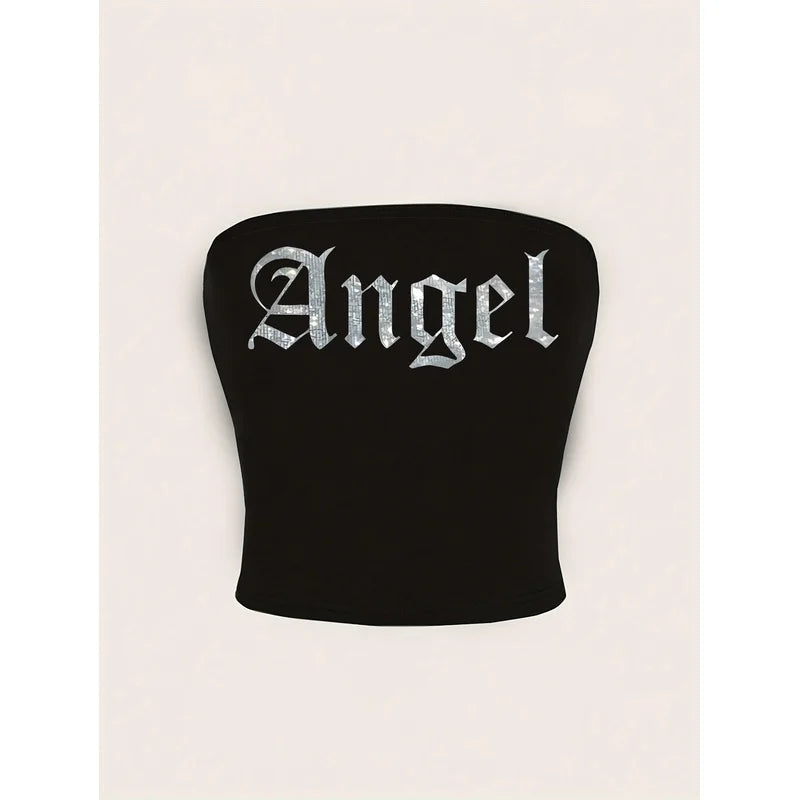 Gothic Script Strapless Bandeau Top