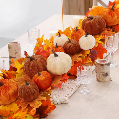 9pcs Velvet Artificial Pumpkins Set